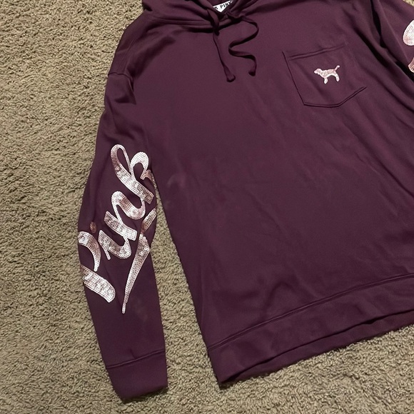 Pink Victoria Secret maroon hooded top with “Pink” sequin lettering Ladies Sz M - Picture 3 of 15